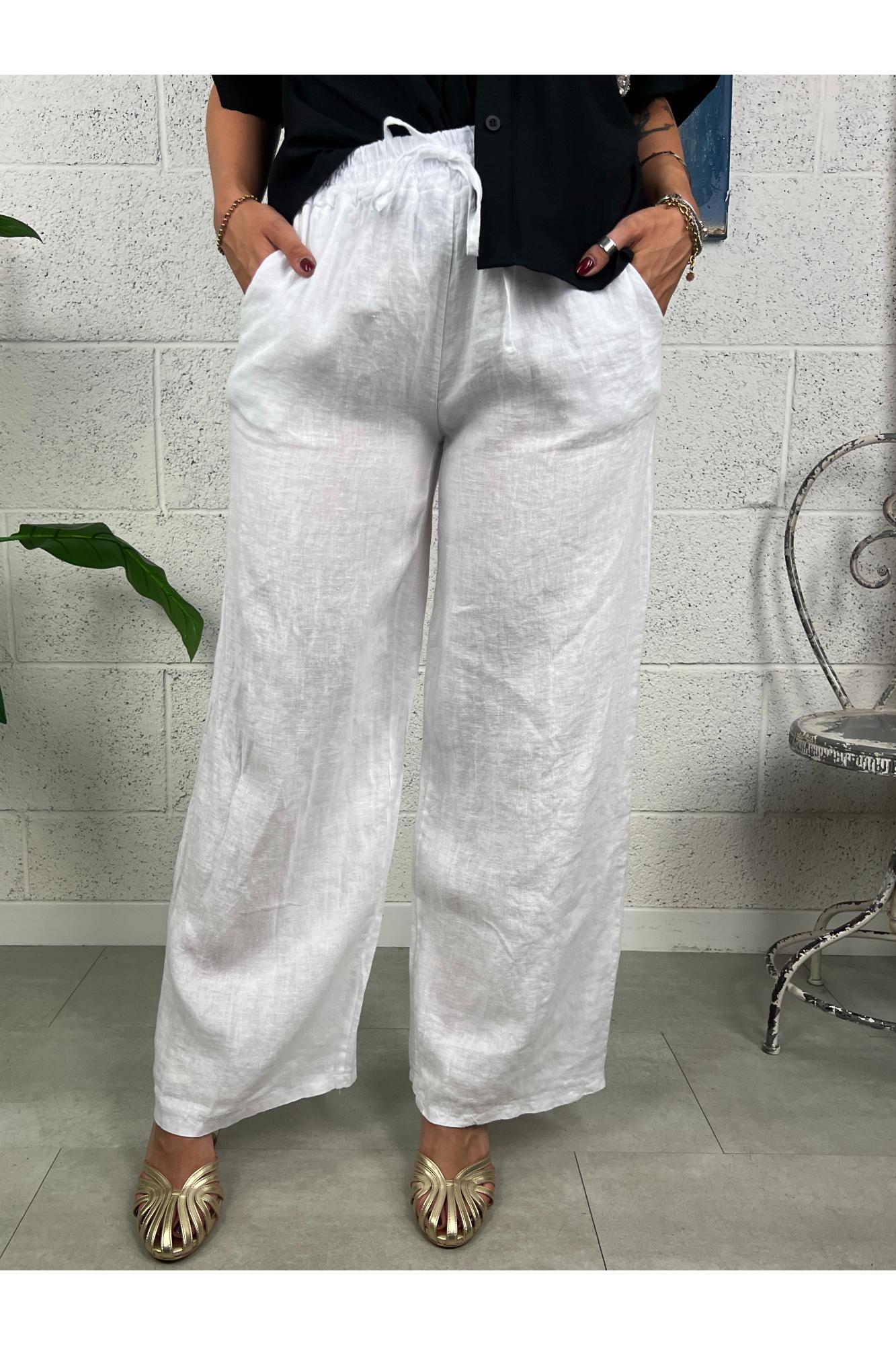 METOO Pantalone palazzo di lino Metoo Bianco