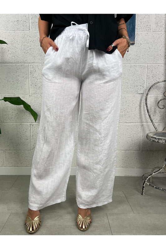 METOO Pantalone palazzo di lino Metoo Bianco