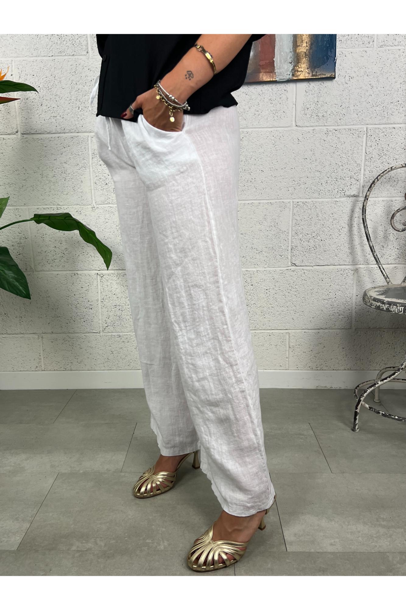 METOO Pantalone palazzo di lino Metoo Bianco