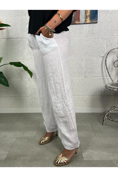 METOO Pantalone palazzo di lino Metoo Bianco