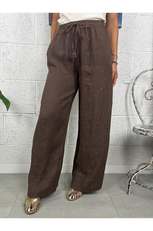 METOO Pantalone palazzo di lino Metoo Moro