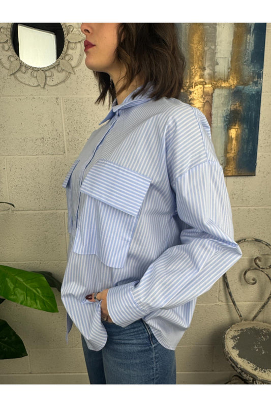 METOO Camicia gessata Metoo Celeste