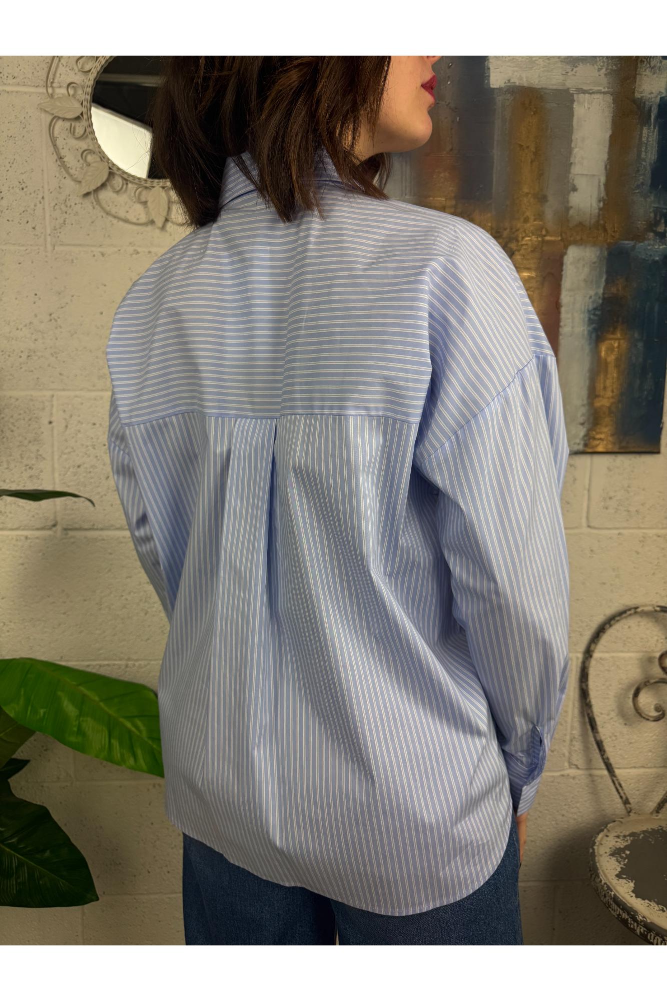 METOO Camicia gessata Metoo Celeste
