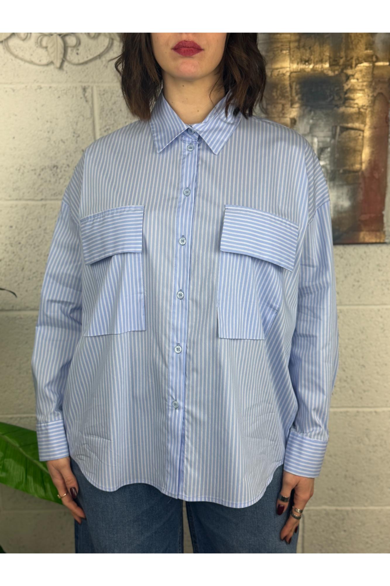 METOO Camicia gessata Metoo Celeste