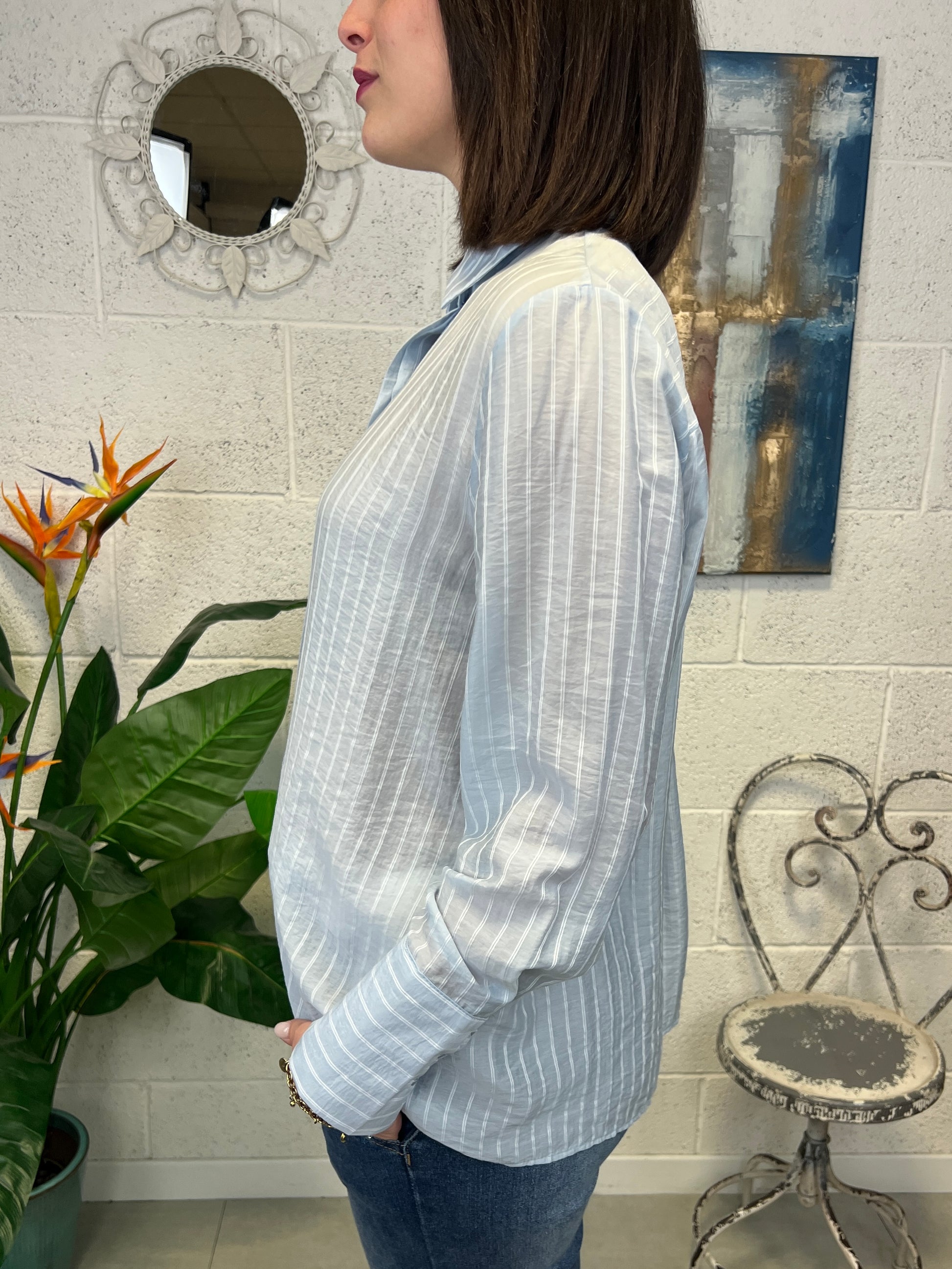 METOO Camicia rigata Metoo Celeste