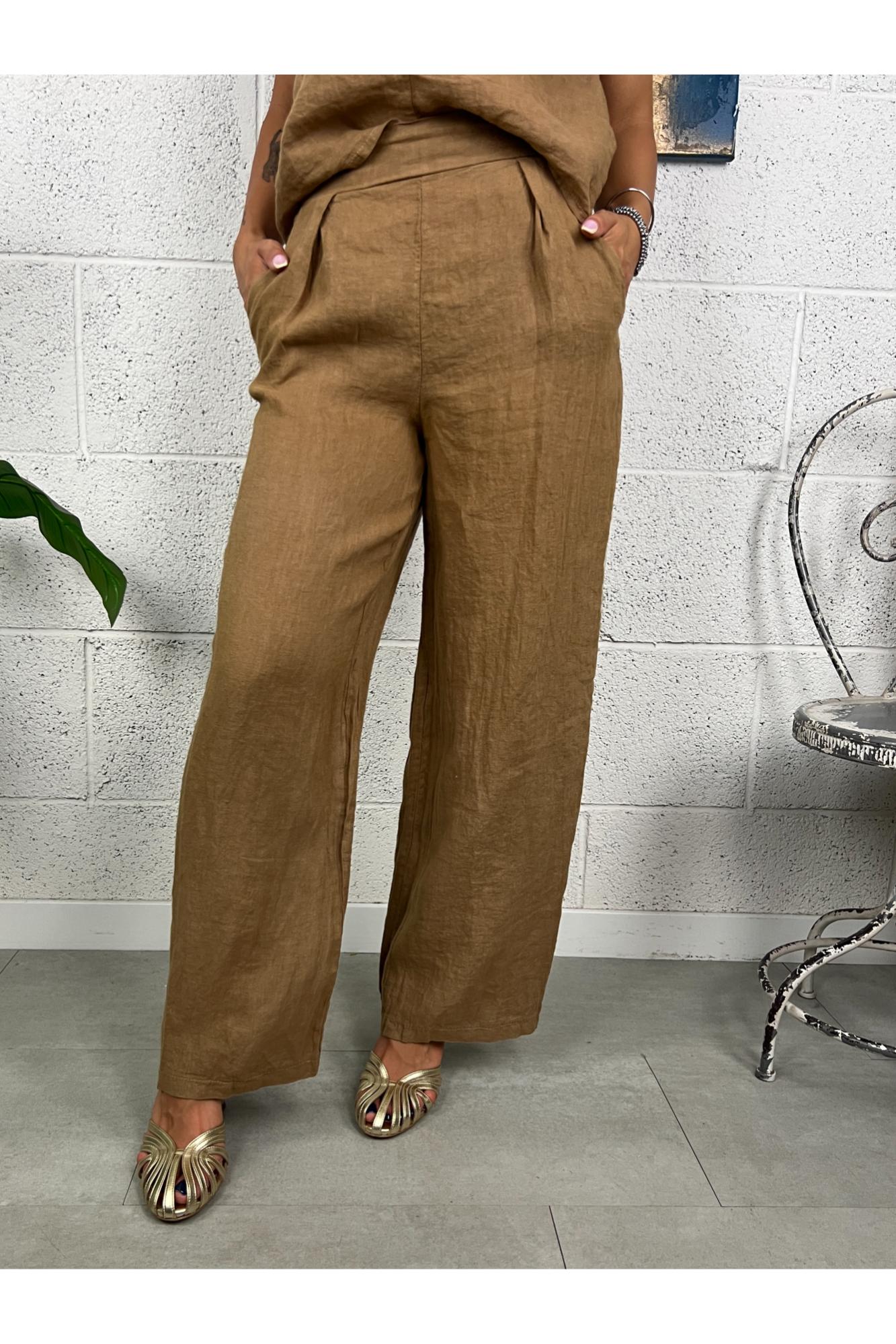METOO Pantalone palazzo di lino Metoo Tabacco