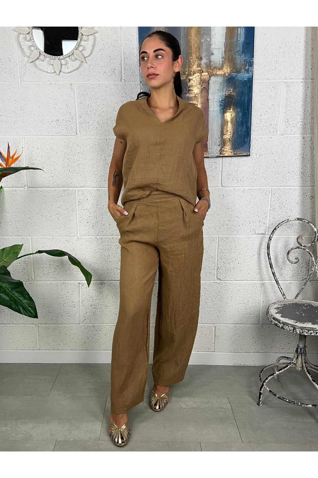 METOO Pantalone palazzo di lino Metoo Tabacco