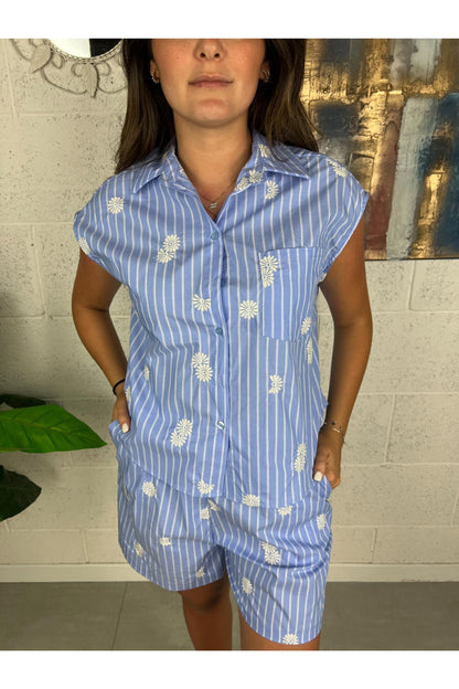METOO Camicia smanicaa con ricamo Metoo Celeste