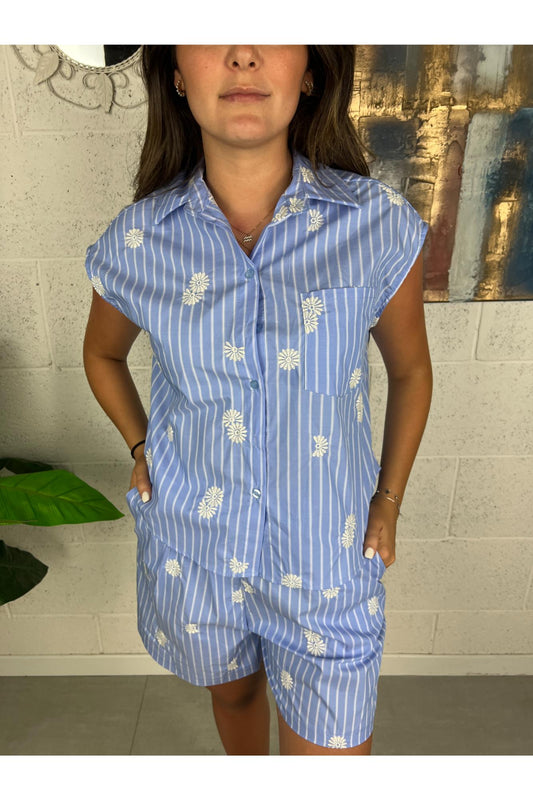 METOO Camicia smanicaa con ricamo Metoo Celeste