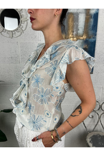 METOO Camicia smanicata fantasia con rouge Metoo Celeste