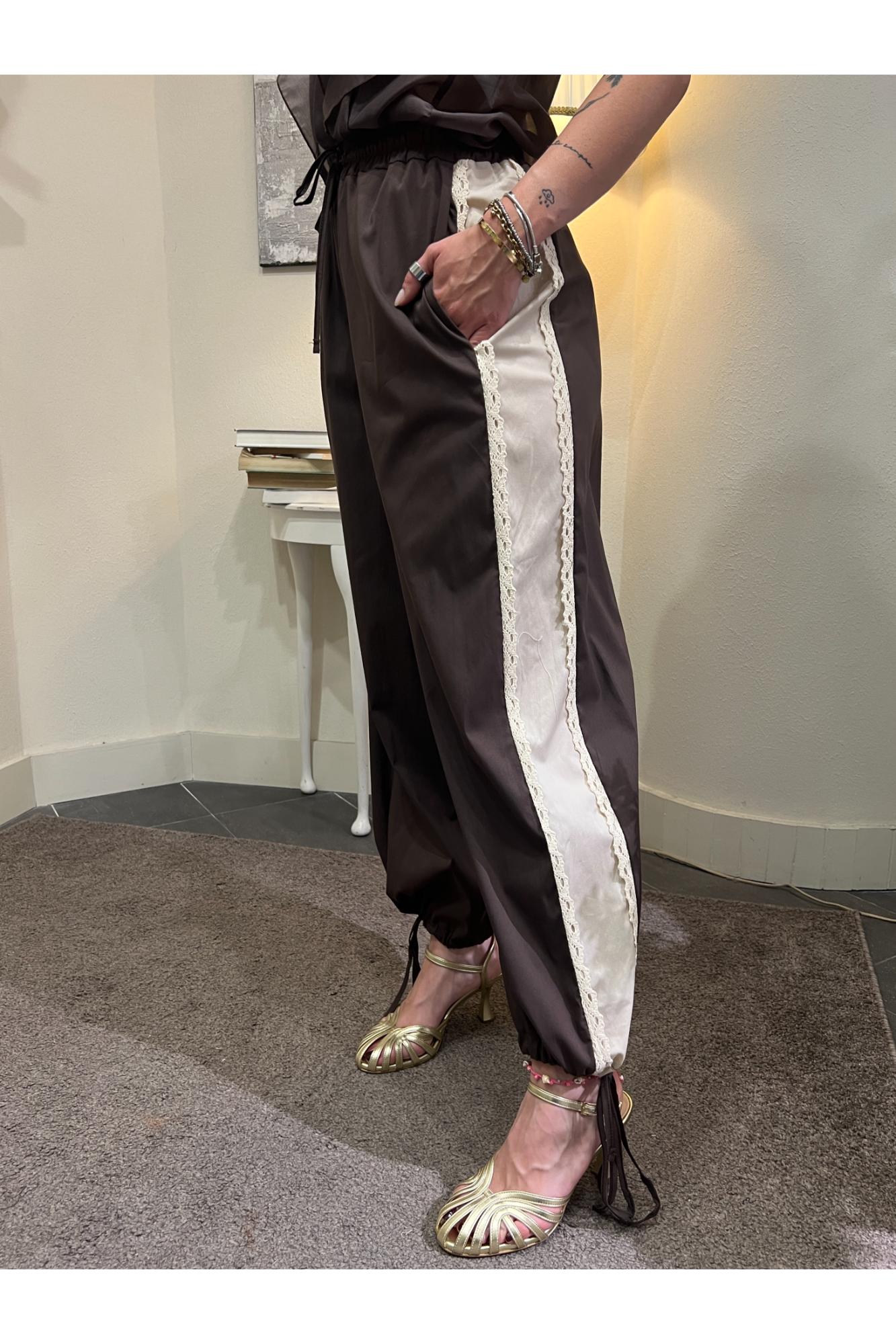 METOO Pantalone con bande in pizzo Metoo Cioccolato