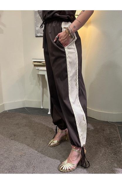 METOO Pantalone con bande in pizzo Metoo Cioccolato
