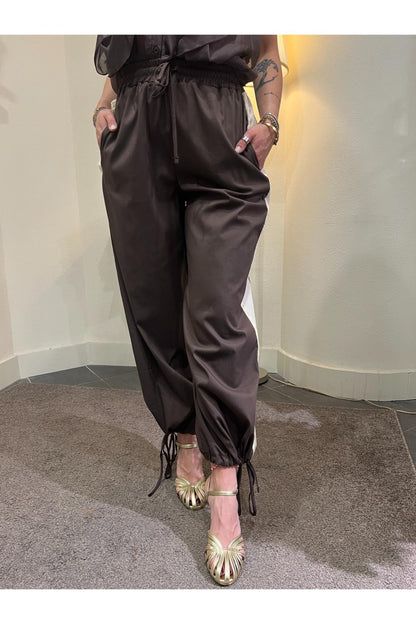 METOO Pantalone con bande in pizzo Metoo Cioccolato