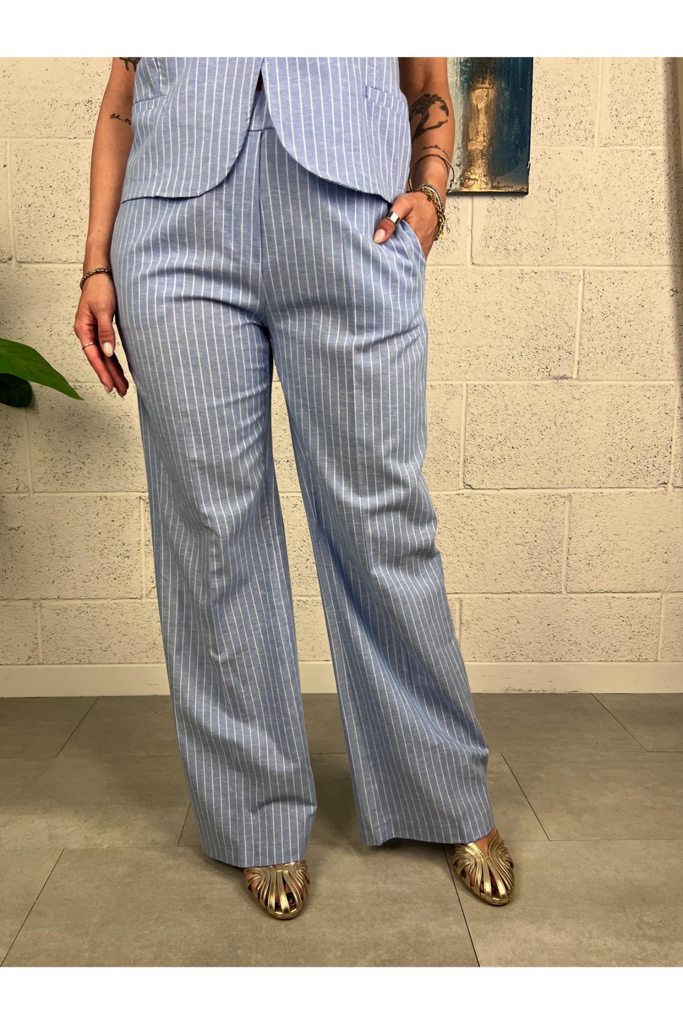 METOO pantalone gessato Metoo Celeste