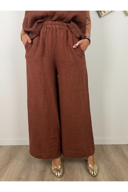 METOO Pantalone di lino a palazzo ampio Metoo Coccio