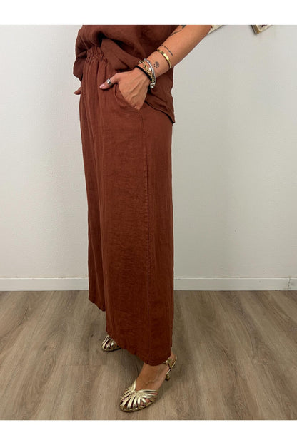 METOO Pantalone di lino a palazzo ampio Metoo Coccio