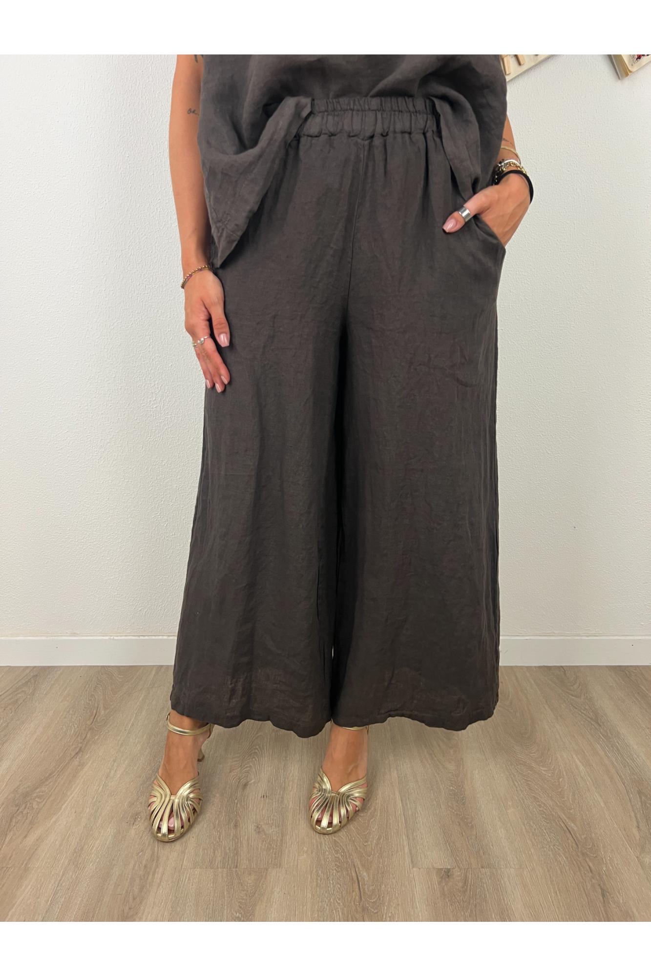 METOO Pantalone di lino a palazzo ampio Metoo Moro