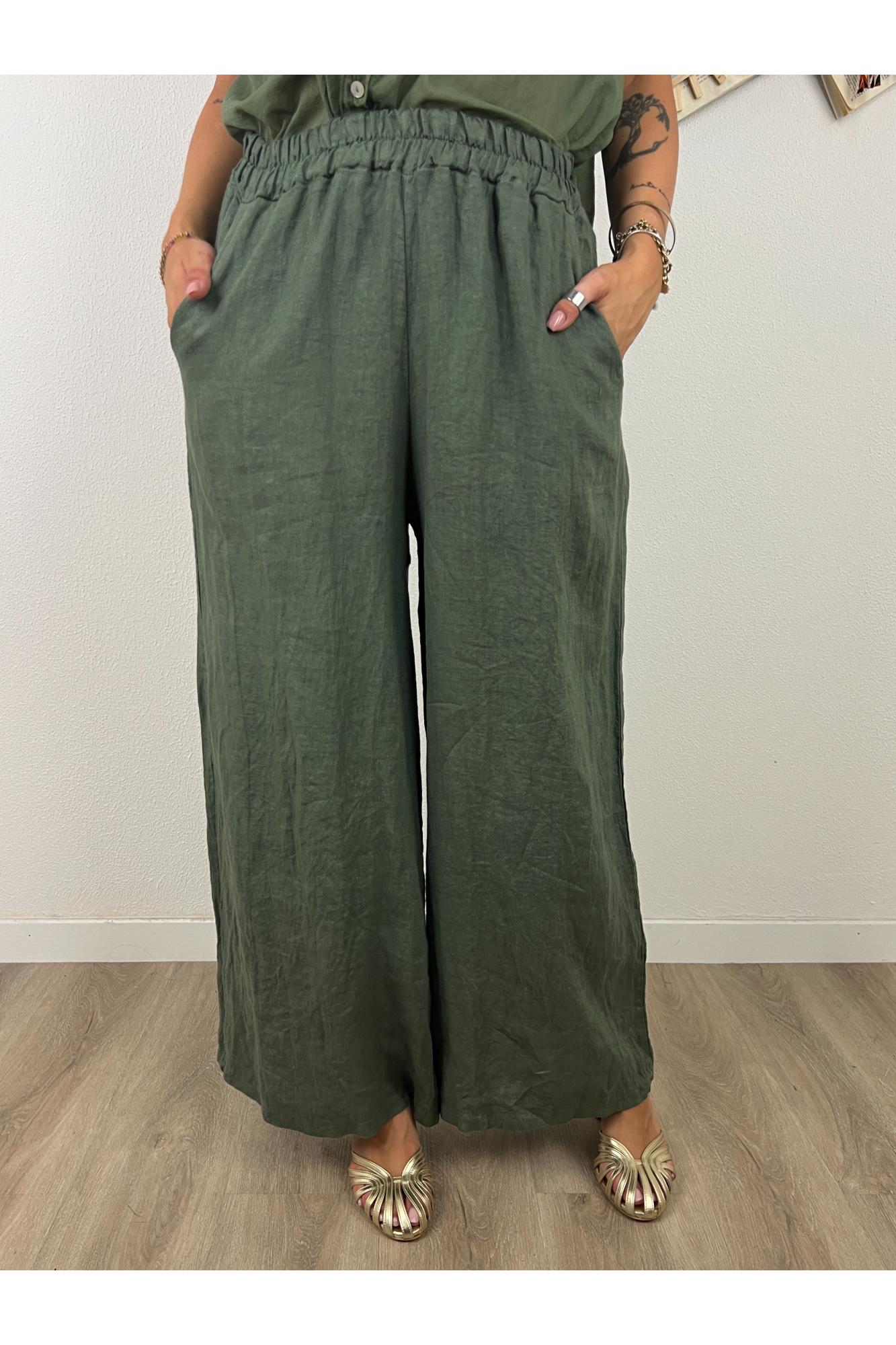 METOO Pantalone di lino a palazzo ampio Metoo Verde