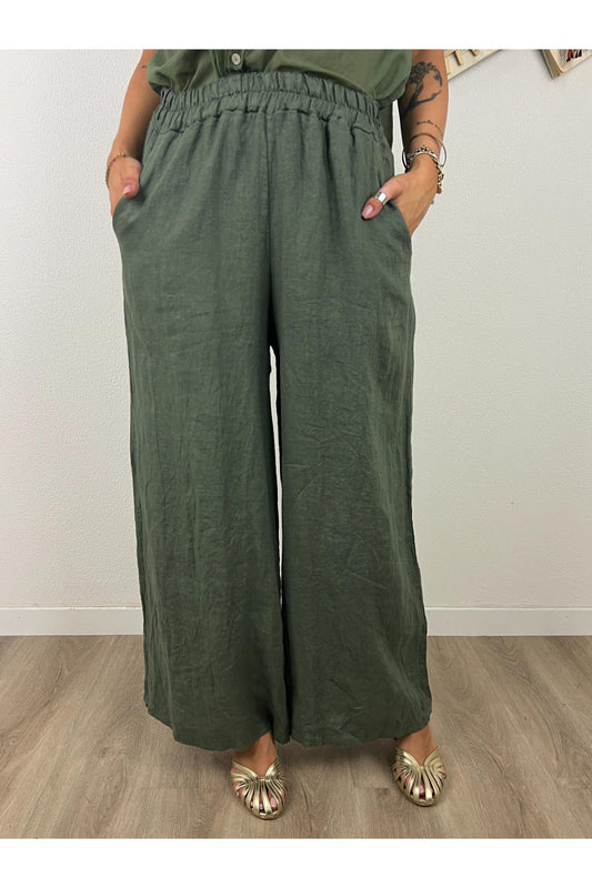METOO Pantalone di lino a palazzo ampio Metoo Verde