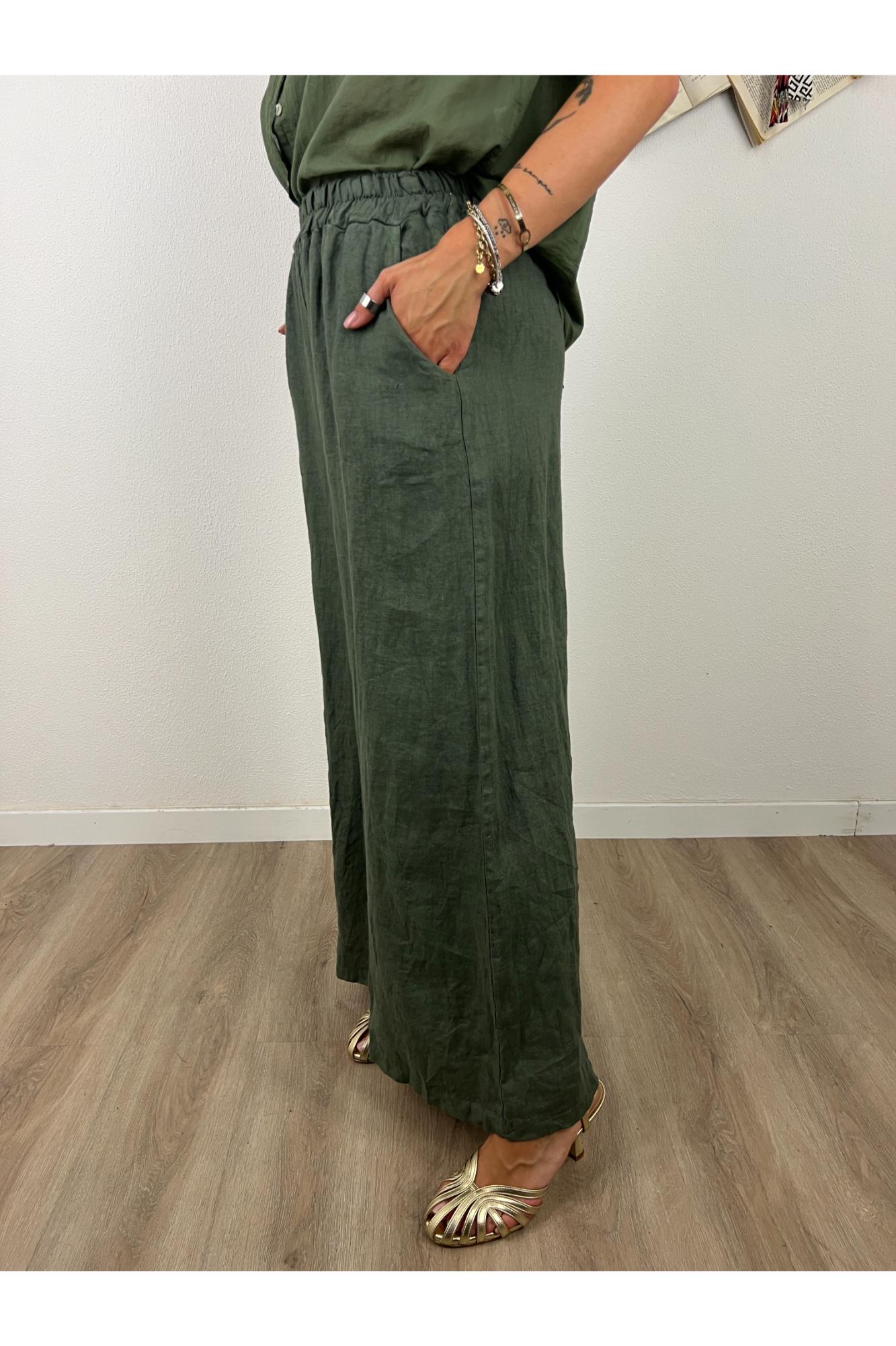 METOO Pantalone di lino a palazzo ampio Metoo Verde