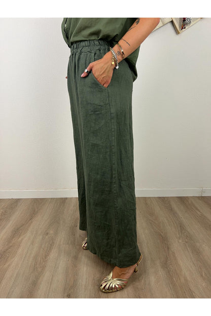 METOO Pantalone di lino a palazzo ampio Metoo Verde