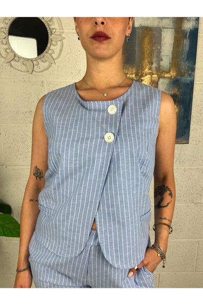 METOO Gilet gessato Metoo Celeste