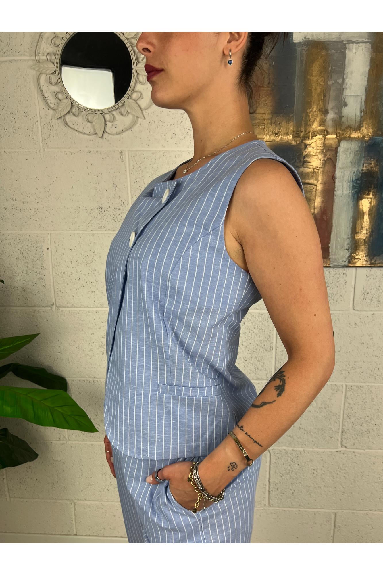 METOO Gilet gessato Metoo Celeste