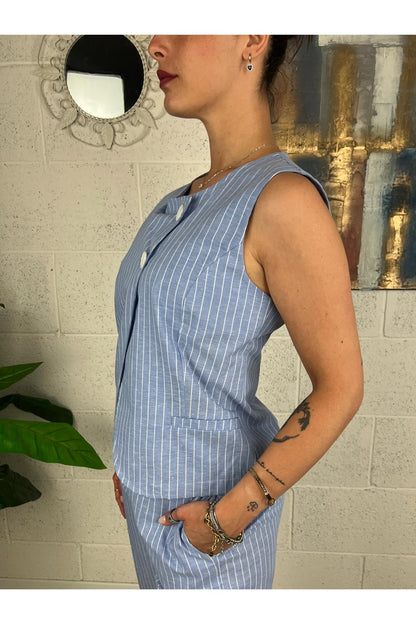 METOO Gilet gessato Metoo Celeste
