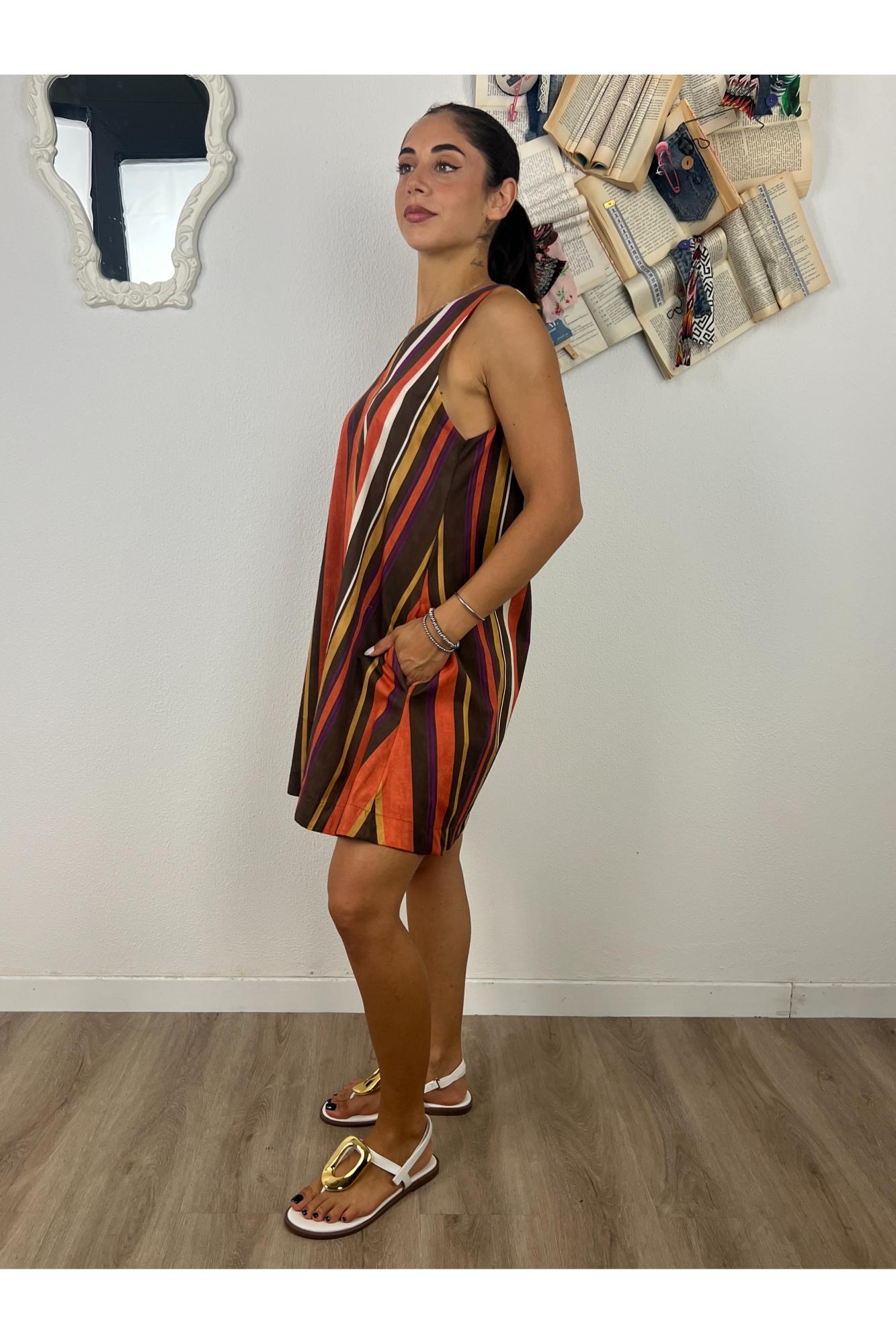 METOO Abito satin corto rigata Susy mix Tabacco