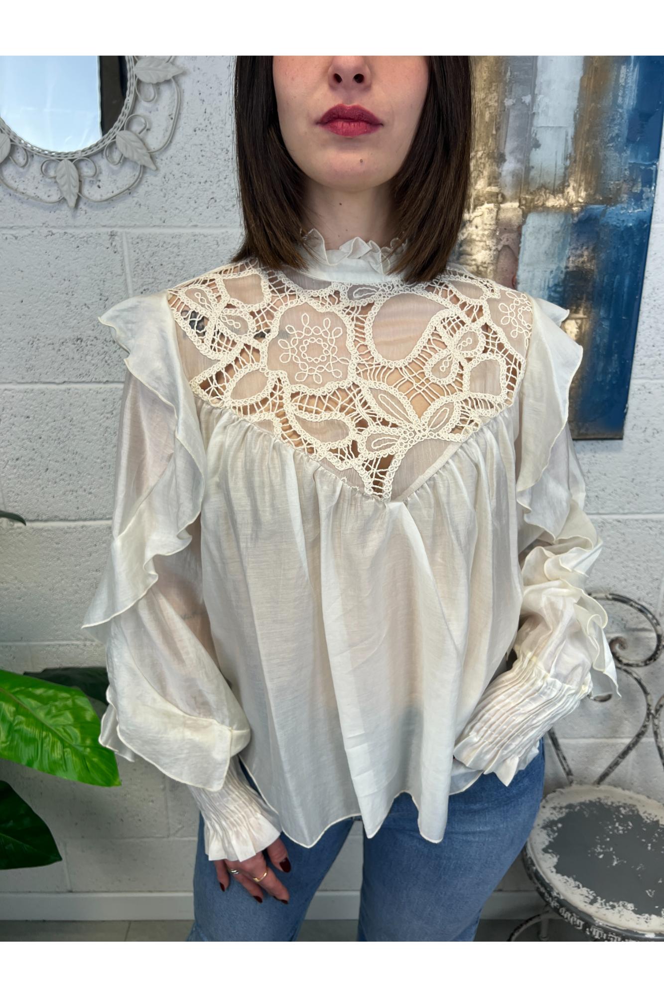 MOTEL Blusa con uncinetto Motel Panna