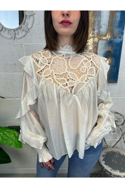 MOTEL Blusa con uncinetto Motel Panna