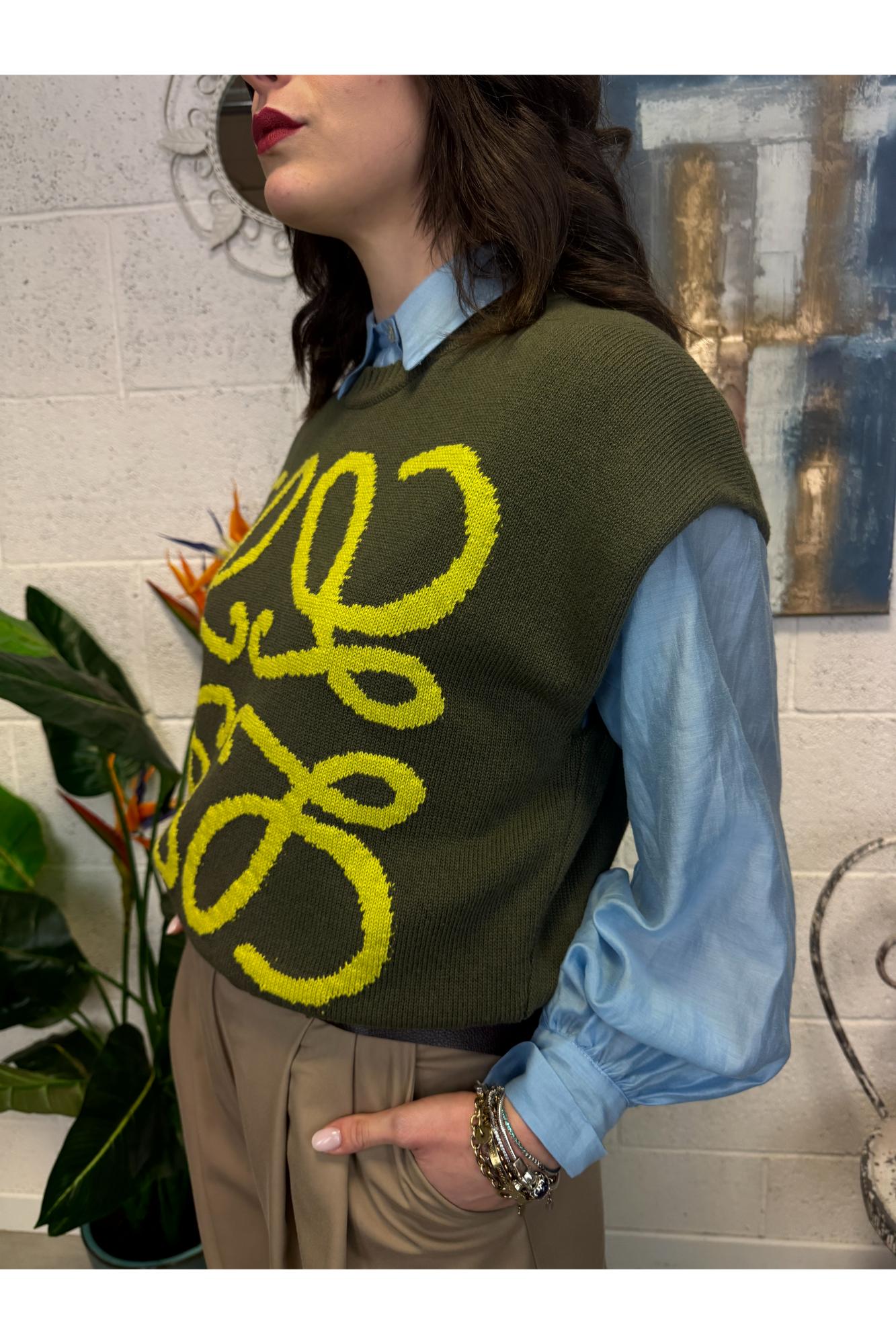 MOTEL Gilet in filo Motel Green