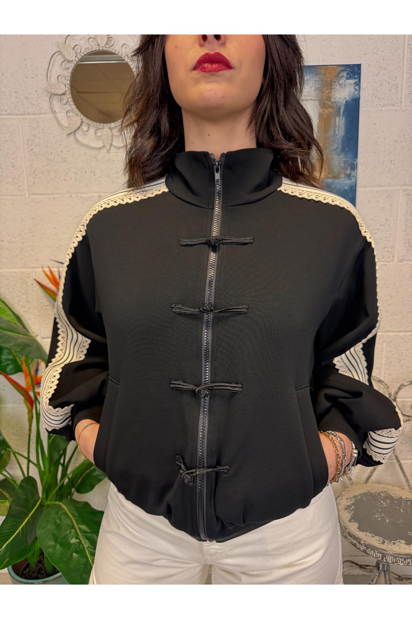 MOTEL Felpa con alamari Motel Nero