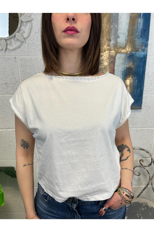 PHILIA LOFT T-shirt con perle Philia loft Bianco