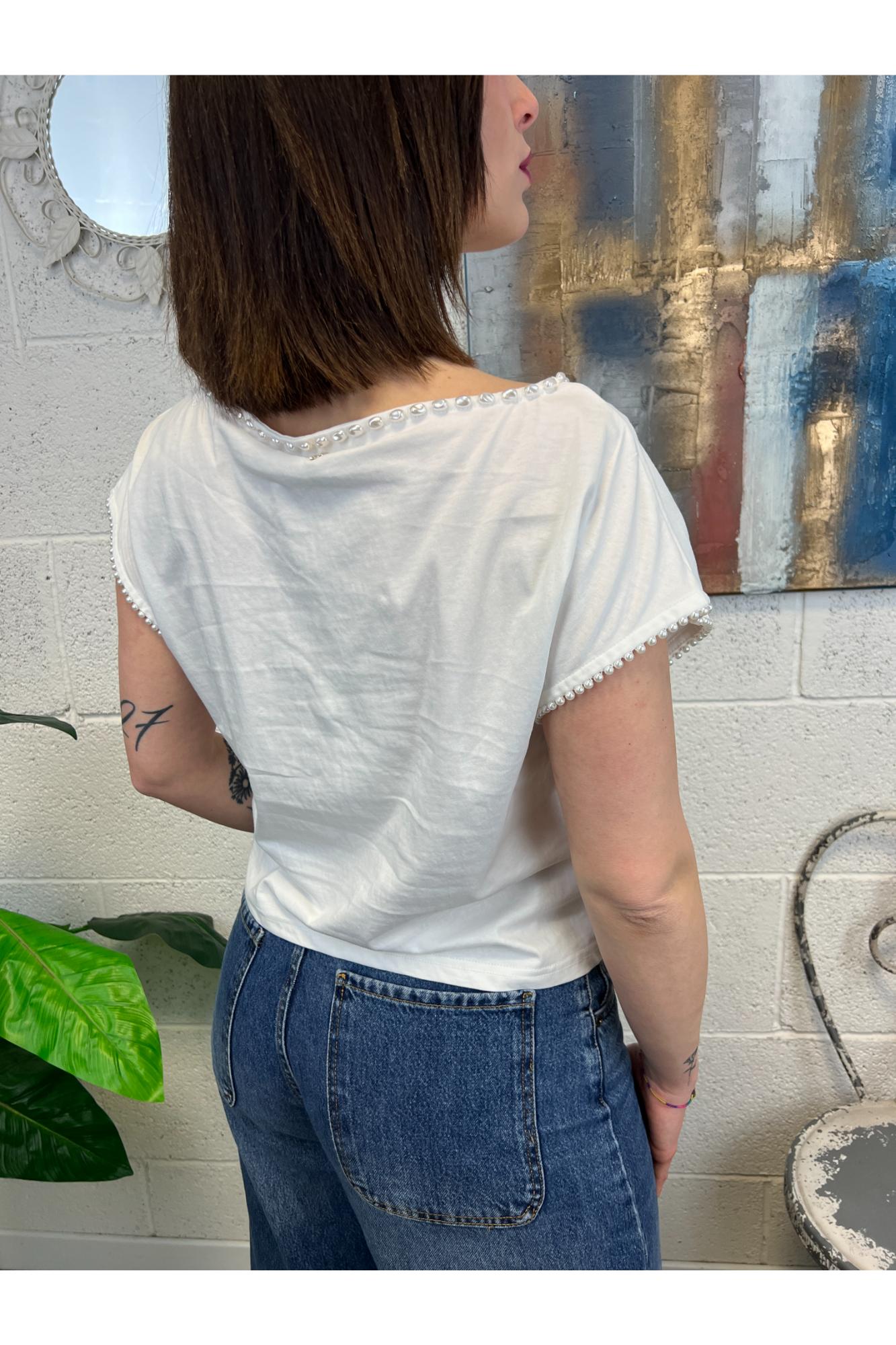 PHILIA LOFT T-shirt con perle Philia loft Bianco