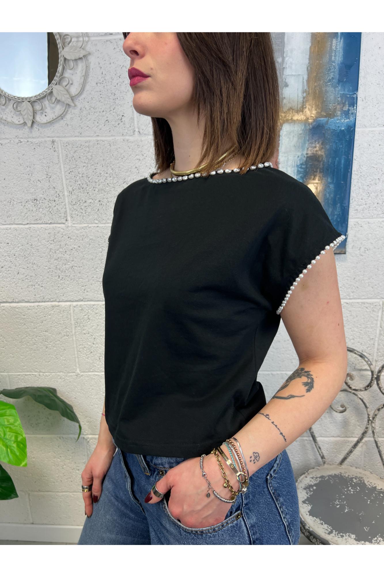 PHILIA LOFT T-shirt con perle Philia loft Nero
