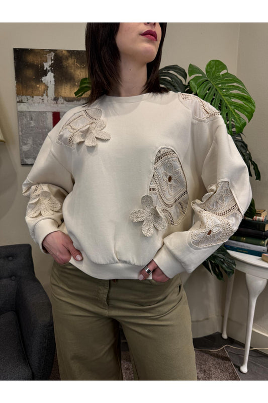 SOUVENIR Felpa con intarsi Souvenir Gesso