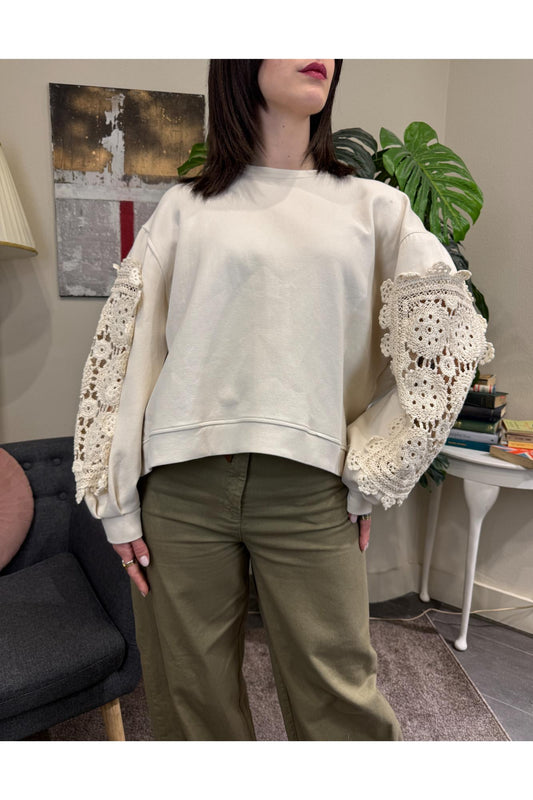 SOUVENIR Felpa con manica uncinetto Souvenir Gesso