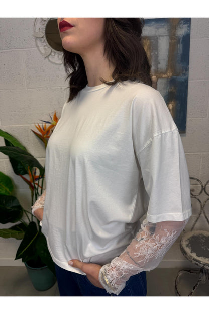 SUSY MIX T-shirt con pizzo Susy mix Latte