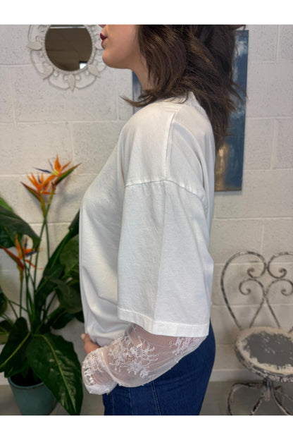 SUSY MIX T-shirt con pizzo Susy mix Latte