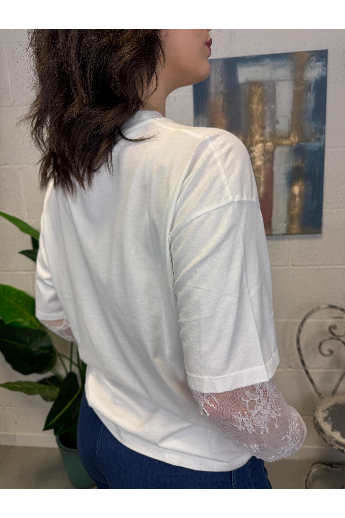 SUSY MIX T-shirt con pizzo Susy mix Latte