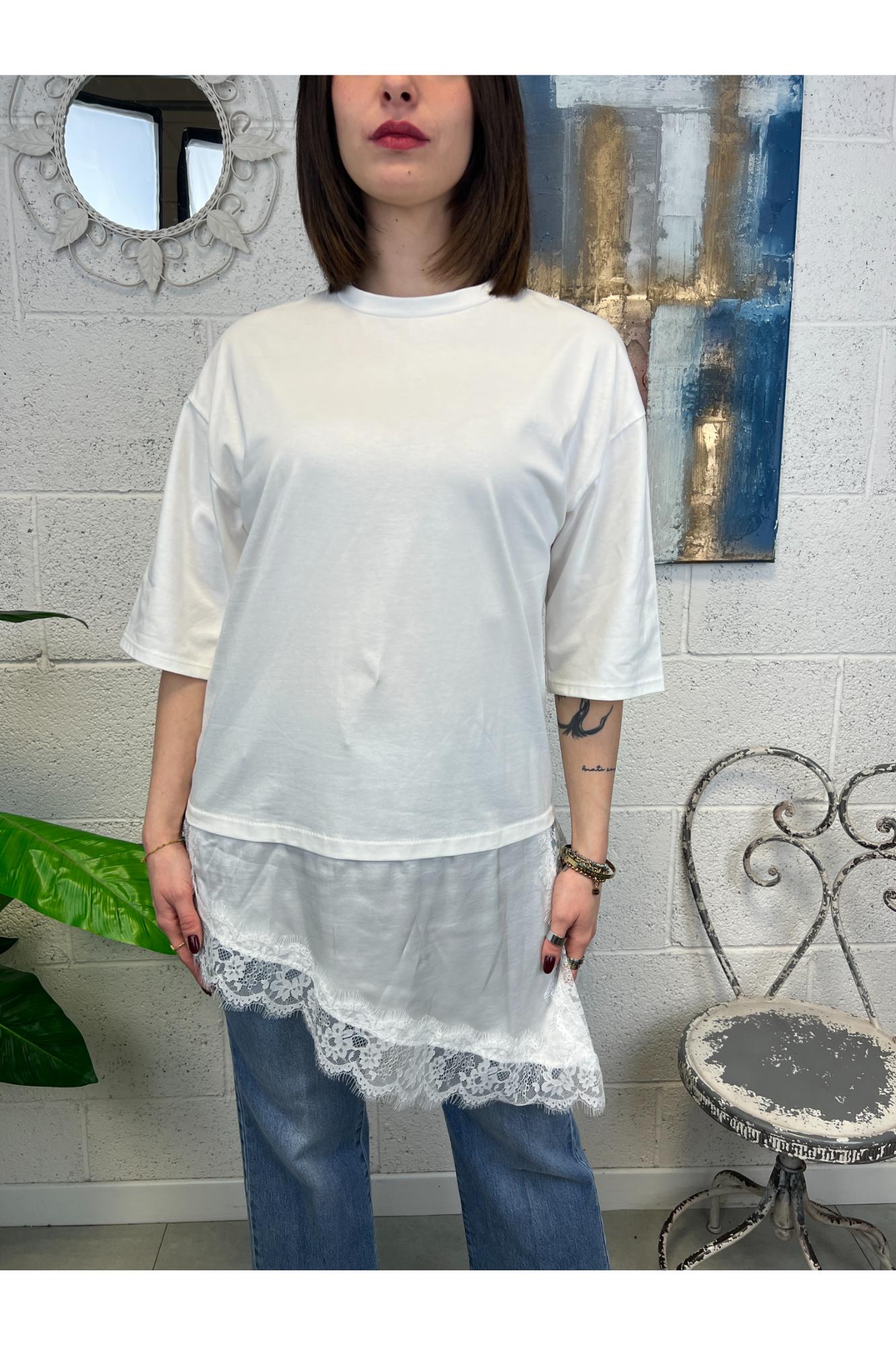 SUSY MIX T-shirt lunga con pizzo Susy mix Latte