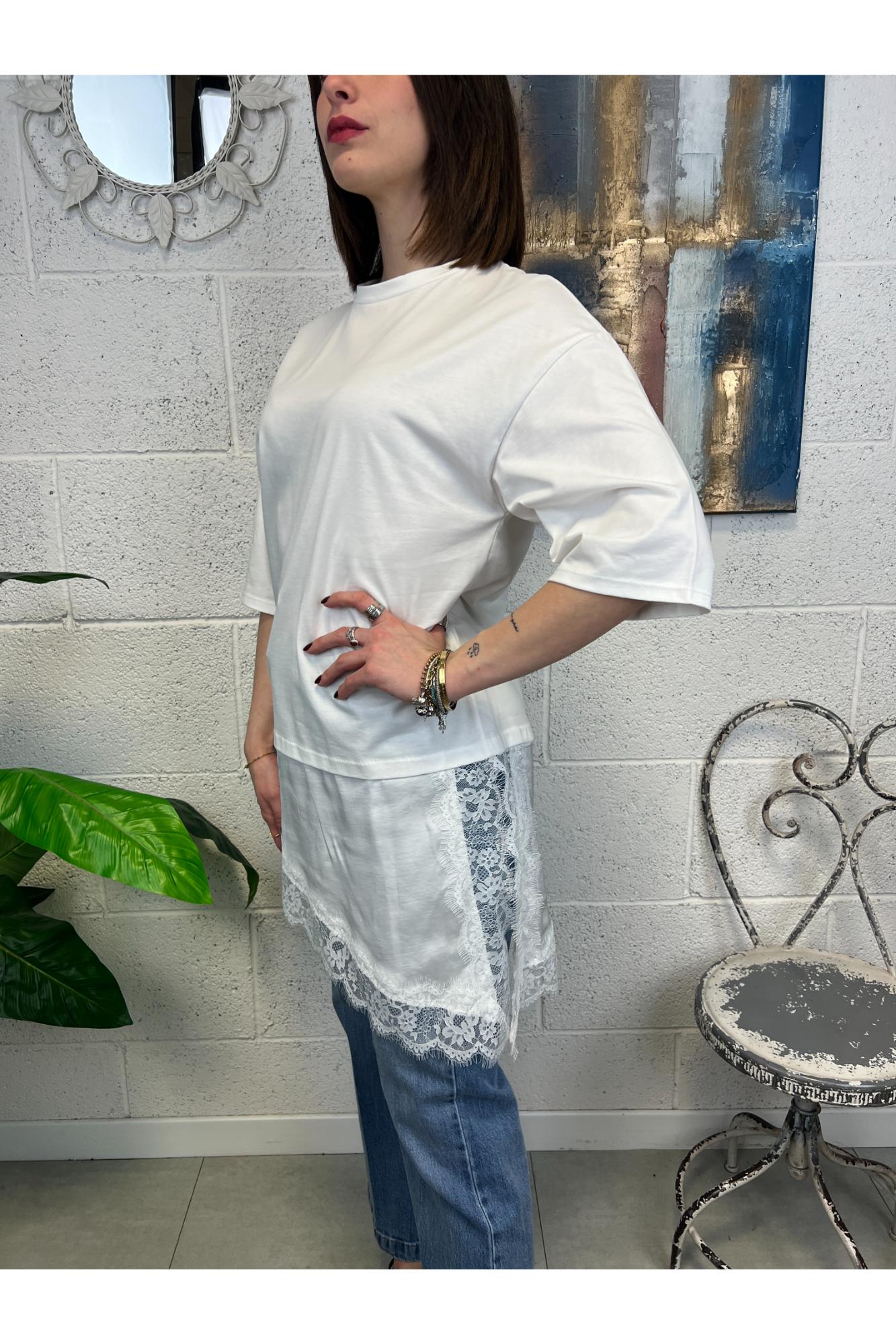 SUSY MIX T-shirt lunga con pizzo Susy mix Latte