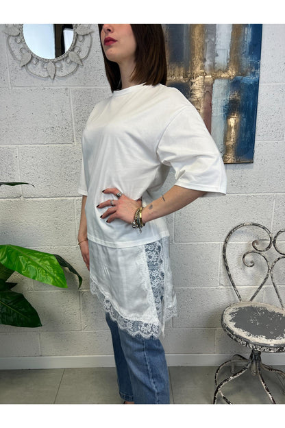 SUSY MIX T-shirt lunga con pizzo Susy mix Latte