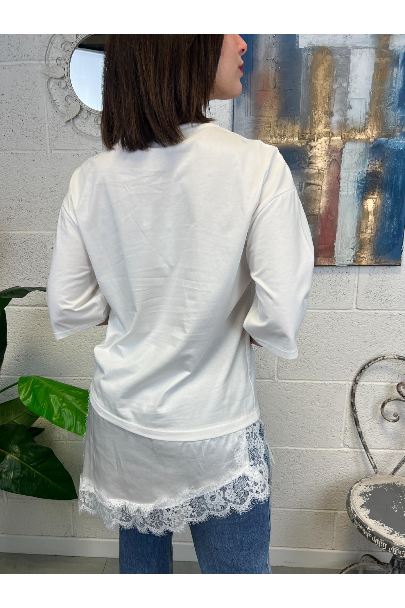 SUSY MIX T-shirt lunga con pizzo Susy mix Latte