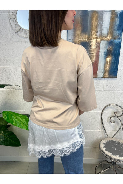 SUSY MIX T-shirt lunga con pizzo Susy mix Sabbia