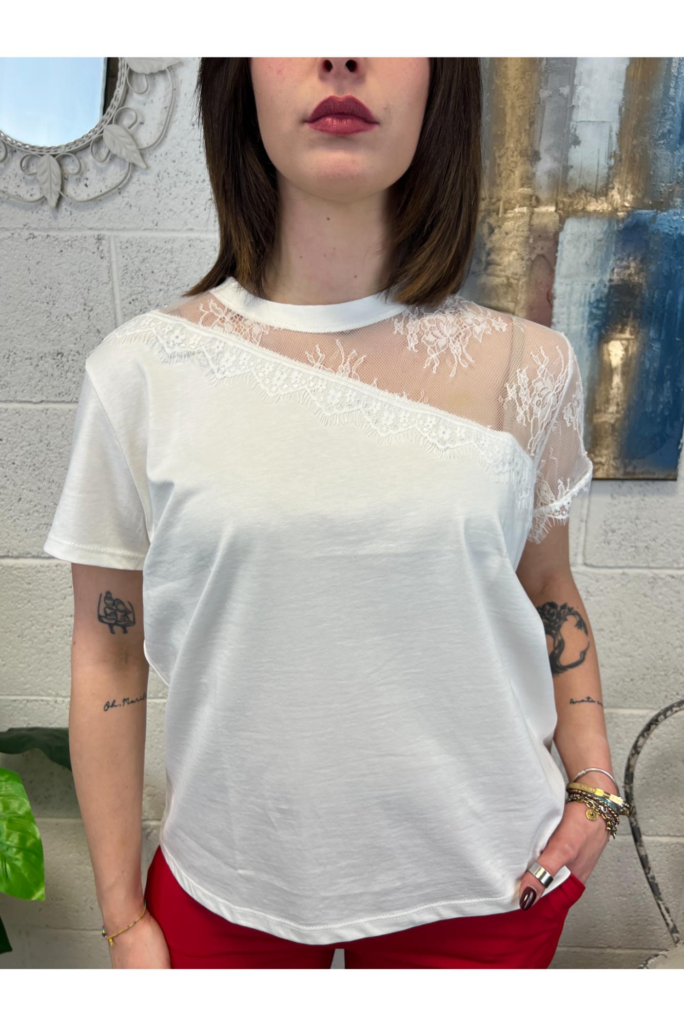 SUSY MIX T-shirt con pizzo Susy mix Bianco