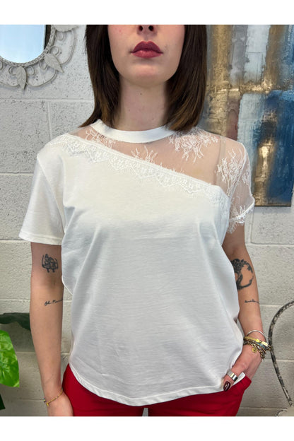 SUSY MIX T-shirt con pizzo Susy mix Bianco