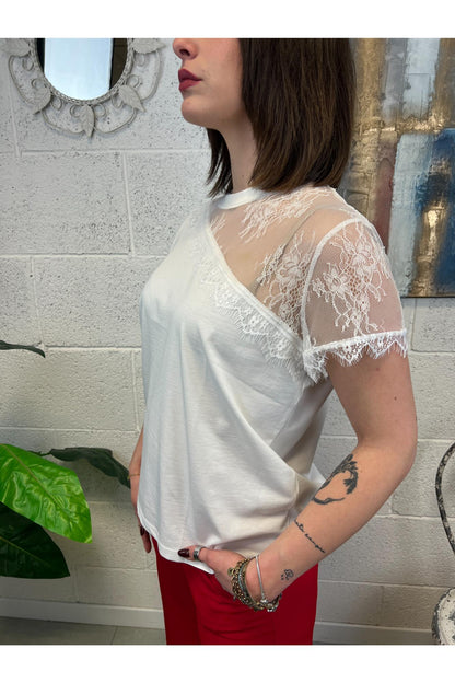 SUSY MIX T-shirt con pizzo Susy mix Bianco