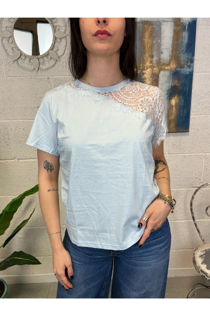 SUSY MIX T-shirt con pizzo Susy mix Celeste
